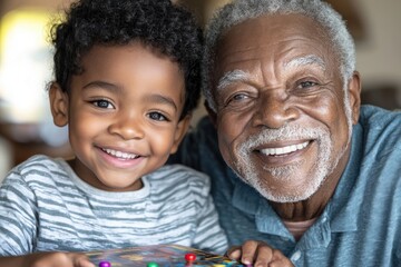 A spirited family gathering emphasizing laughter and activities, where board games and friendly competitions bring everyone together This heartwarming image showcases a multigenerational family