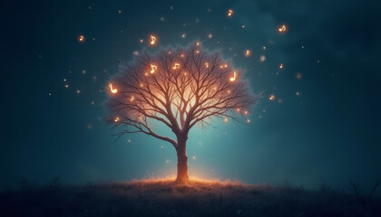 Enchanted Musical Tree with Glowing Lights at Night
