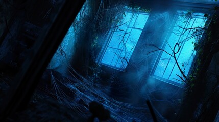 Obraz premium Enigmatic Abandoned House: A Dark and Atmospheric Interior