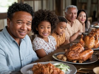 Fototapeta premium Capture the essence of 'A timeless family gathering symbolizing togetherness and heritage, with generations sharing traditions at a long wooden table' through heartwarming images Find photographs