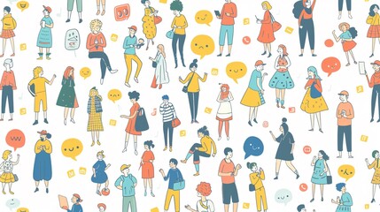 Diverse funny doodle characters engaging in various activities