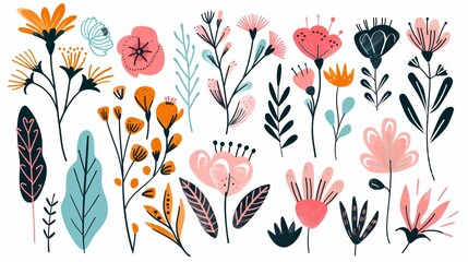 Unique Collection of Quirky Abstract Flowers in Outline Style