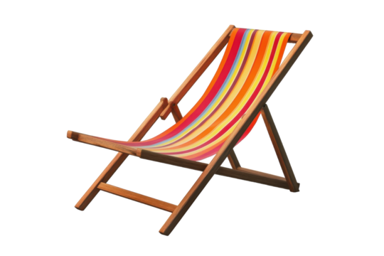 Outdoor Deck Chair with Fabric Seat and Backrest Isolated on Transparent Background