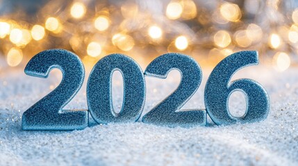 New Year Celebration 2026 in Snow with Soft Golden Bokeh Lights