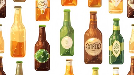 Assorted Green Brown Yellow Glass Beer Bottles Collection