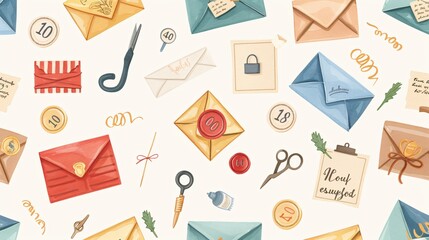 Assorted Envelopes, Postmarks, and Postcards for Mailing and Communication