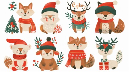 Festive Christmas Animals Vector Graphic Set for Warm Wishes Greetings