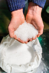 Plastic pellets for production,plastic polymer dye granules color white.