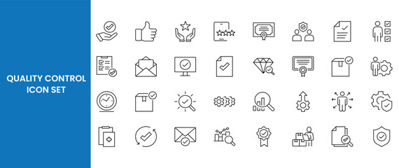 Set of quality control related line icons.