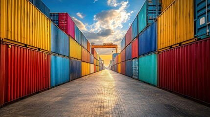 Fototapeta premium A dynamic shot of a series of stacked containers in a bustling shipyard