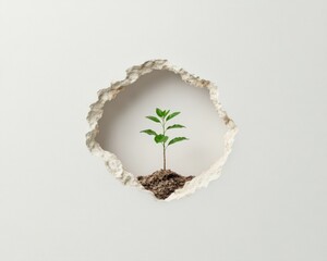 Witness the power of life as a young tree, a symbol of faith and renewal, boldly pushes through a crack in stone, showcasing the beautiful healing and unstoppable growth inherent in nature This image