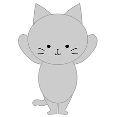 両手を挙げるかわいい灰色猫のイラスト