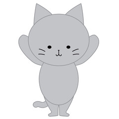 両手を挙げるかわいい灰色猫のイラスト