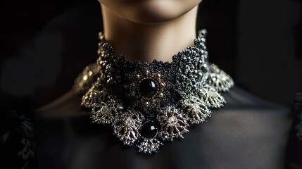 Elegant Black and Silver Lace Statement Necklace