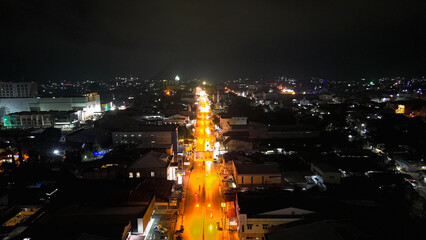 Night view of the city from the top of the building in Indonesia