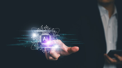 Businessman hand touch virtual screen To connect AI artificial intelligence technology