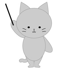 指し棒を持ったかわいい灰色猫のイラスト