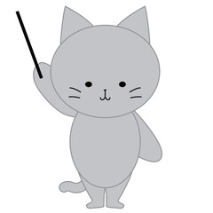 指し棒を持ったかわいい灰色猫のイラスト