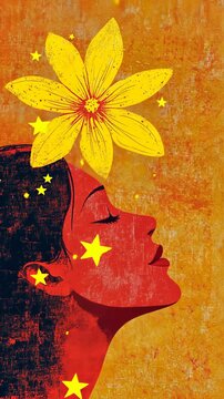 Woman's silhouette adorned with a vibrant yellow flower against a warm textured background showcasing creativity and emotion