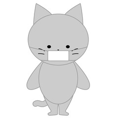マスクをしたかわいい灰色猫のイラスト