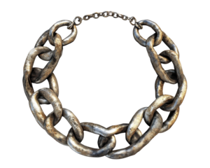 Metal chain necklace with thick links, isolated on white background.