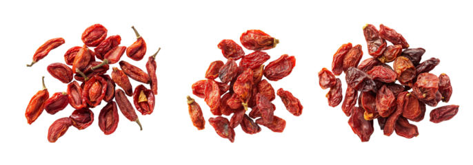 Pile of dried Goji berries highly detailed isolated on white or transparent background cutout PNG
