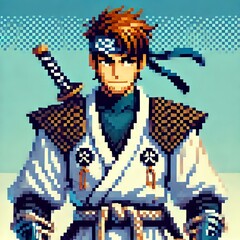 hero design with costume and sword,pixel art