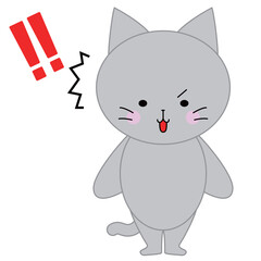 ビックリしたかわいい灰色猫のイラスト