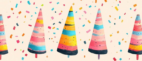 Obraz premium Colorful ice cream cones with festive sprinkles on a light background.