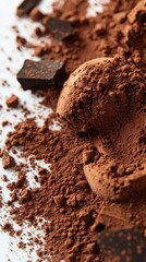 A Close-Up of Exquisite Cocoa Powder and Chocolate Pieces: A Culinary Delight