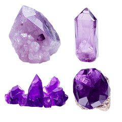 Set of images purple amethyst on transparent background