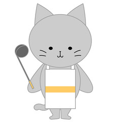 エプロンをしたかわいい灰色猫のイラスト