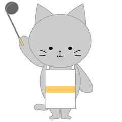 エプロンをしたかわいい灰色猫のイラスト