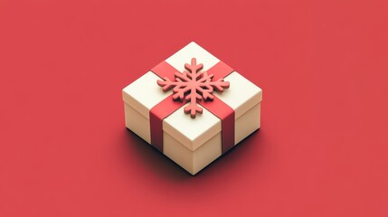 Obraz premium Festive gift box with a snowflake design on a vibrant red background.