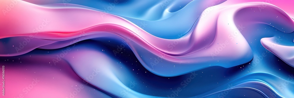 Wall mural flowing colorful waves in blue and pink tones, creating a smooth and abstract background.