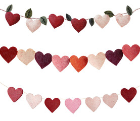 Heart garland set PNG. Colorful heart garland for Valentine's Day parties and other celebrations PNG. Colorful heart shaped party flags on a string PNG