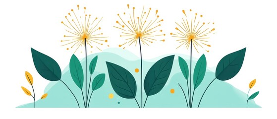 Illustration of colorful flowers with leaves and a soft background.