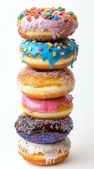 A Towering Delight of Colorful Donuts, A Sweet and Vibrant Dessert Display