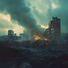 Fototapeta premium Urban Ruins: A Post-Apocalyptic Cityscape