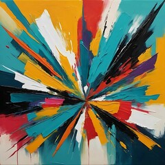 Obraz premium A vibrant, abstract painting with bold brushstrokes and dynamic shapes.