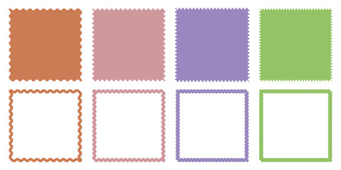 Squiggle frame vector, colorful wavy, zigzag borders, playful design, blank shapes, decorative graphic, white background, creative digital art, abstract template, unique patterns, dynamic layout