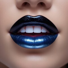Fototapeta premium Woman's lips are painted blue and black