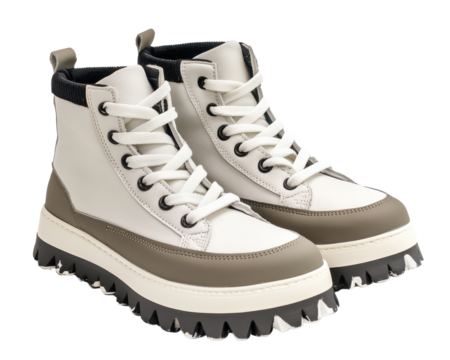 Stylish boots with thick soles, perfect for modern fashion trends, white isolate background.