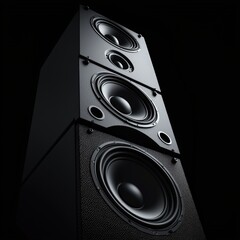 Tower Speakers on a Dark Background - Powerful and Modern Audio System Delivering High-Fidelity...