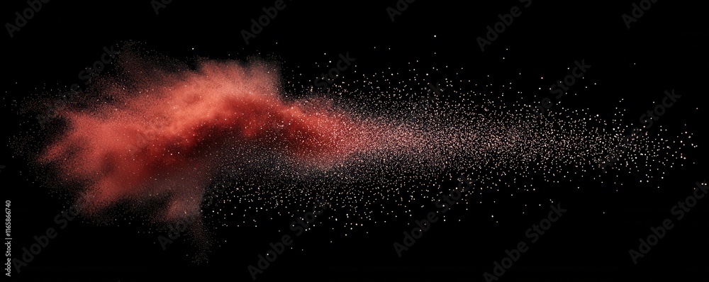 Leinwandbilder a vibrant cloud of red powder disperses against a dark background, creating an abstract and dynamic 
