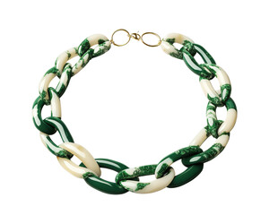 Stylish green and cream chunky chain necklace on a white isolate background.