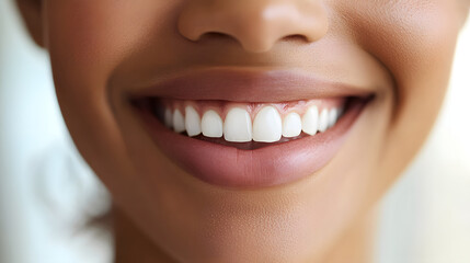 Fototapeta premium Radiant Smile: Close-up of a woman's bright, healthy smile. A picture of dental health and beauty.