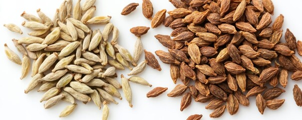 Indian ajwain seeds, top view, realistic spice texture, isolated on white background