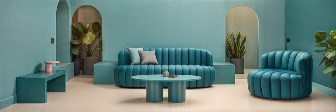 scandinavian interior design of modern living room. home design with WGSN and Coloro 2026 Colour of the Year Transformative Teal 