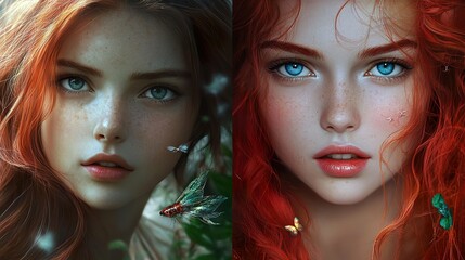 Obraz premium Stunning Redhead Girl Portrait: Digital Fantasy Art